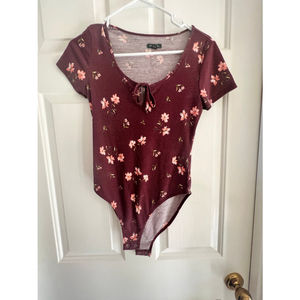 Target Wild Fable Pink Red Floral Bodysuit Short Sleeved Small